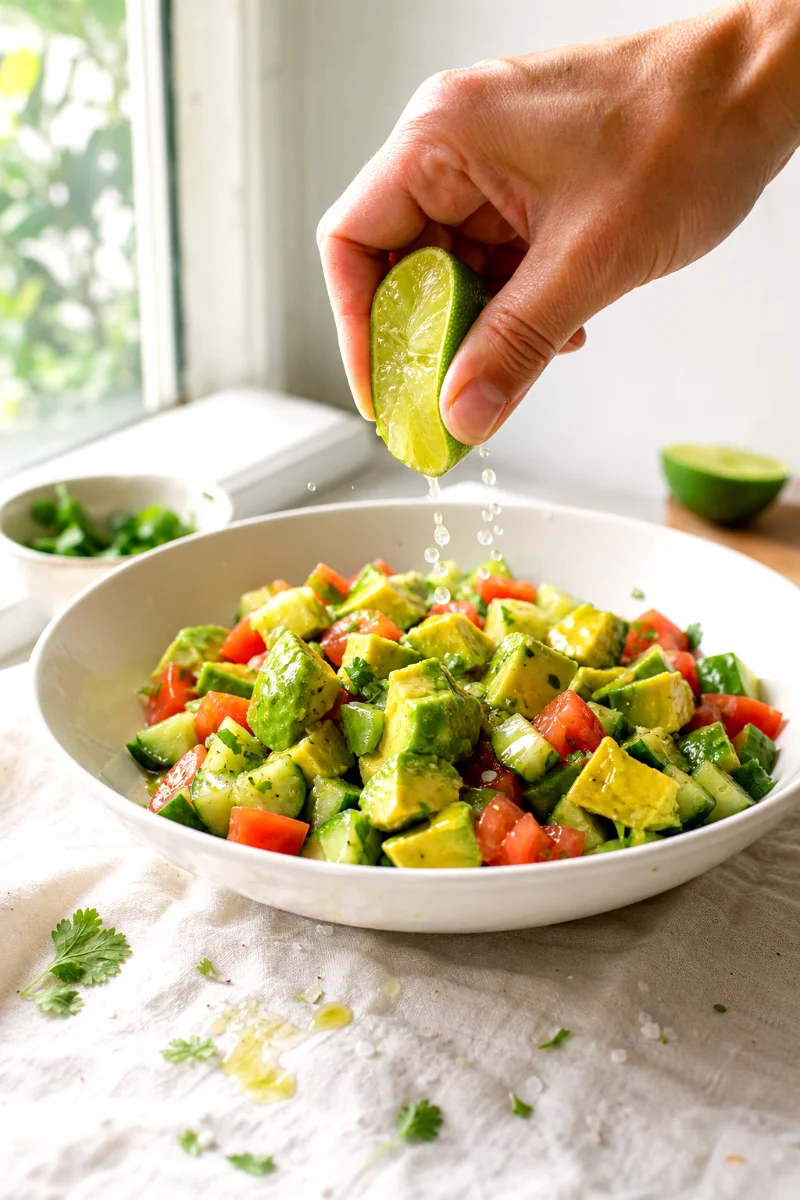 avocado-cucumber-tomato-salad-squeezing-lime