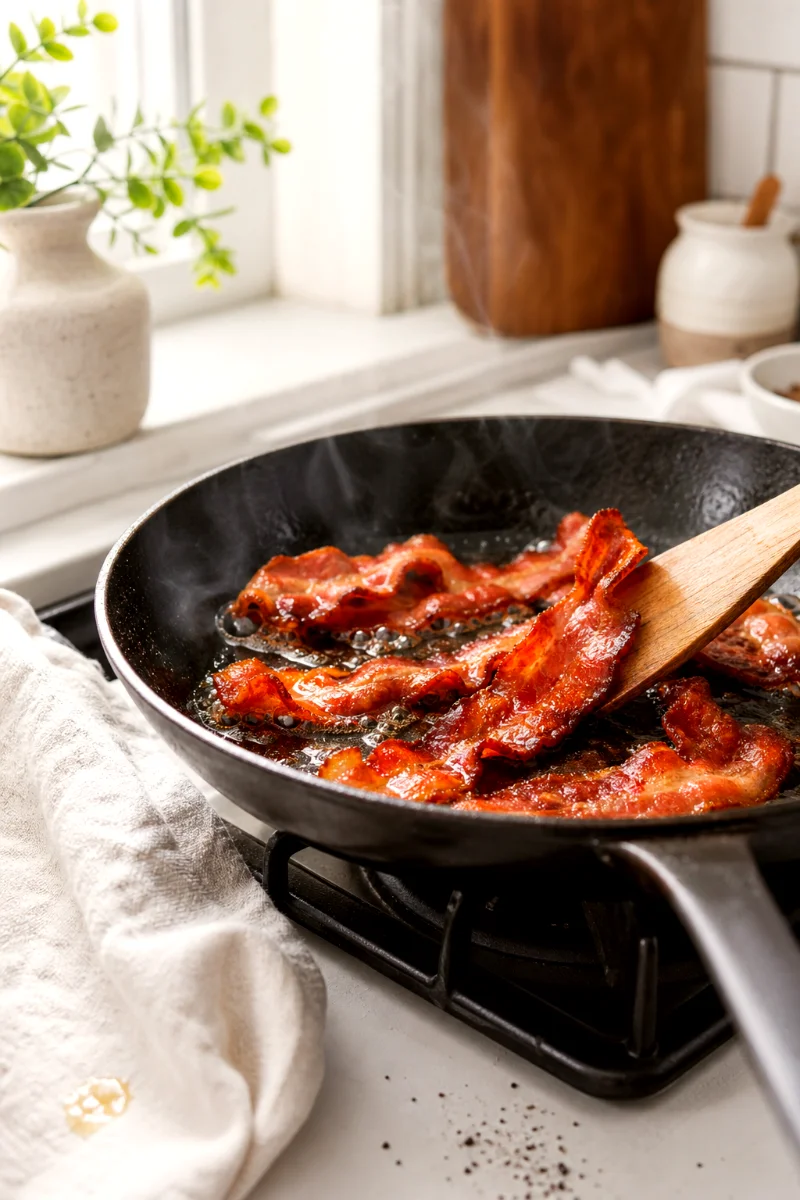 blt-pasta-salad-crisping-bacon