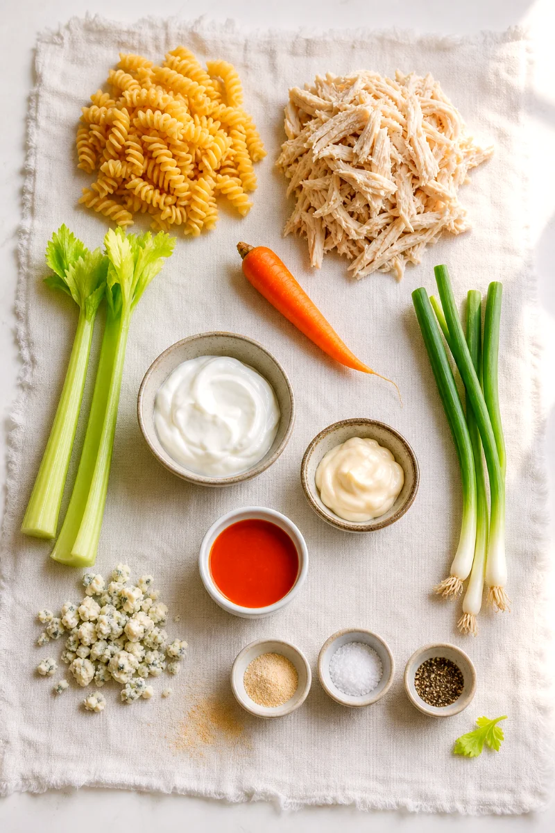 buffalo-chicken-pasta-salad-ingredients