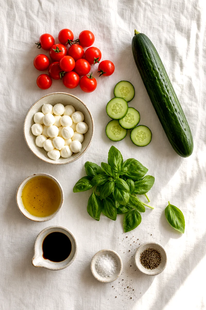 caprese-cucumber-salad-ingredients-flatlay