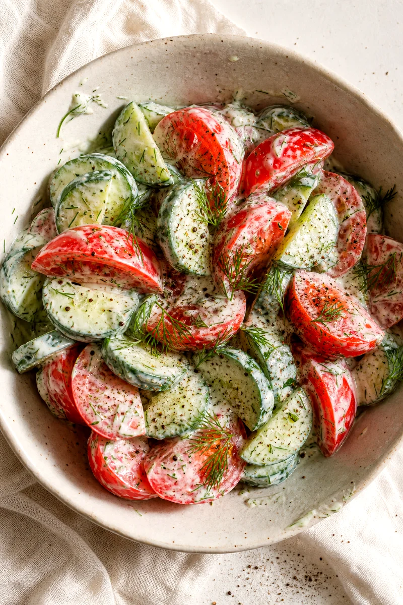 creamy-dill-tomato-cucumber-salad-closeup