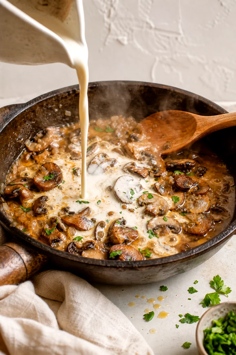 creamy-mushroom-sauce-cooking-process