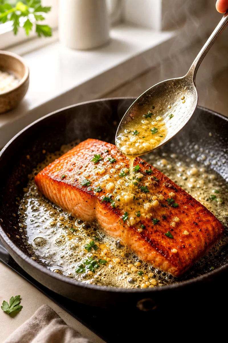 garlic-butter-salmon-cooking-process