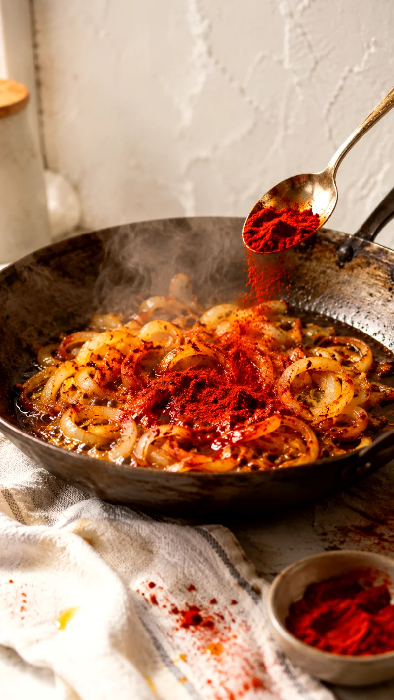 hungarian-yellow-pea-stew-frying-paprika-onions
