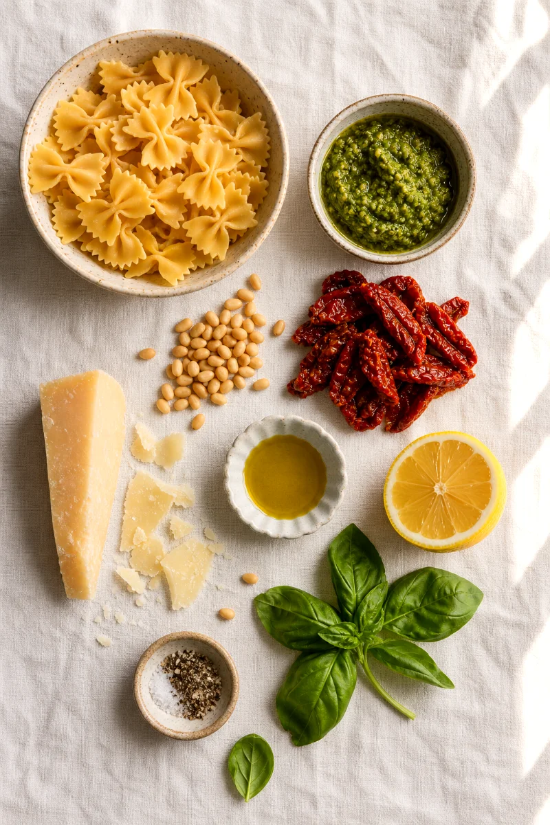 pesto-pasta-salad-ingredients-flat-lay