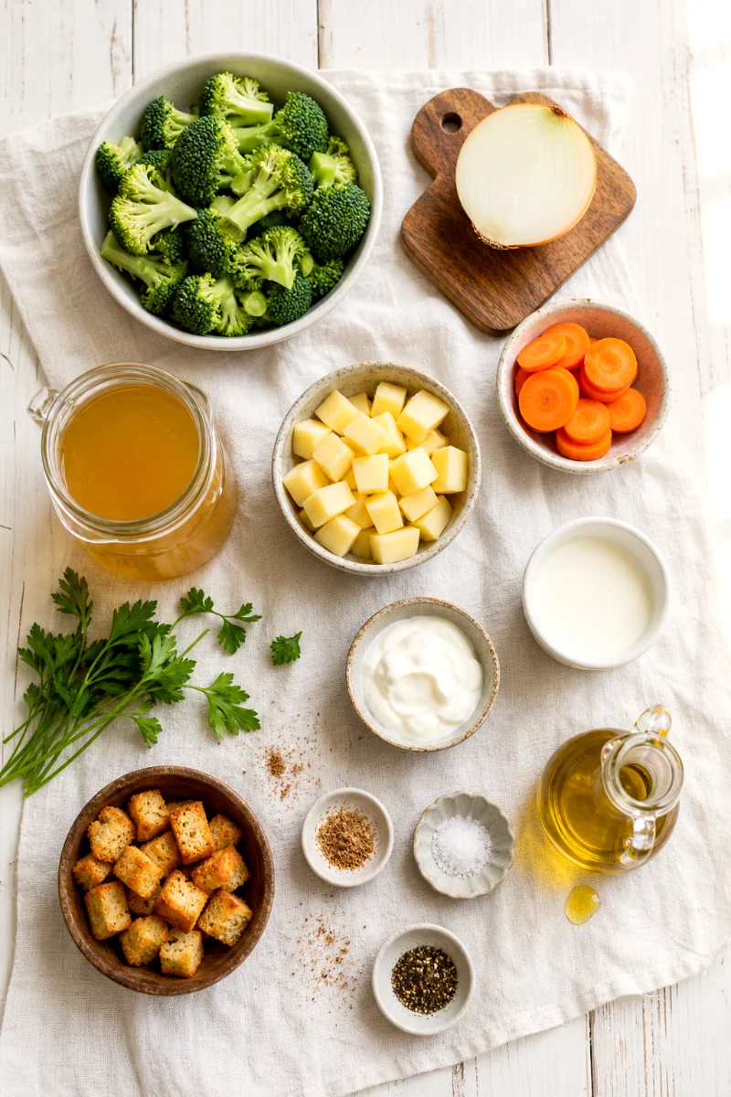 roasted-broccoli-soup-ingredients-flat-lay