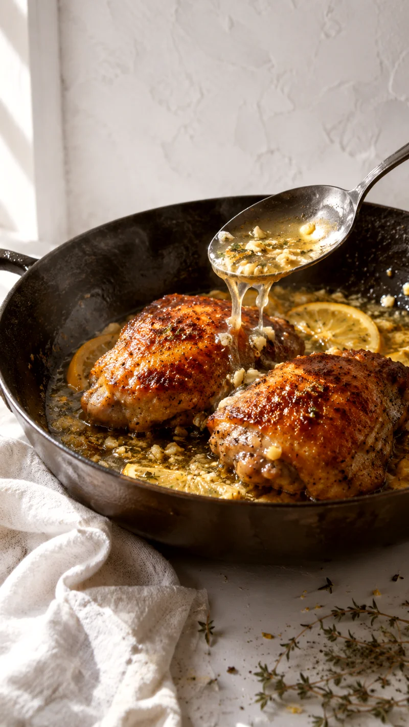 searing-basting-lemon-garlic-chicken-thighs