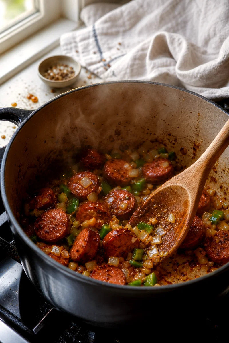 smoked-sausage-pinto-beans-cooking-process