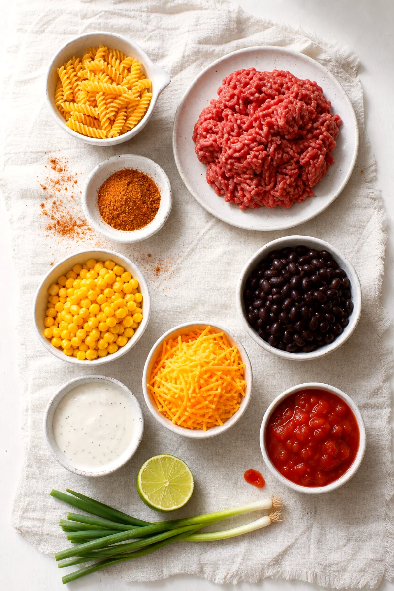taco-pasta-salad-ingredients-flat-lay