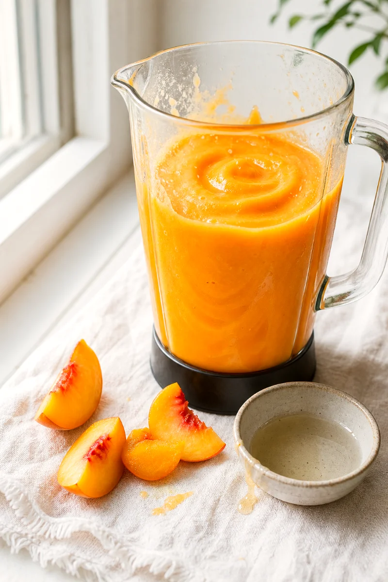 blending-fresh-peach-sorbet-puree