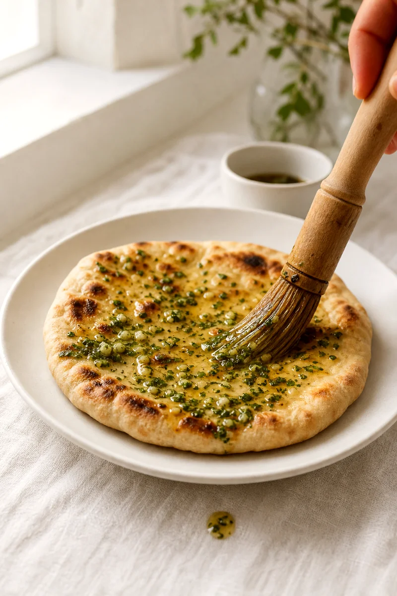 brushing-herb-oil-on-pita