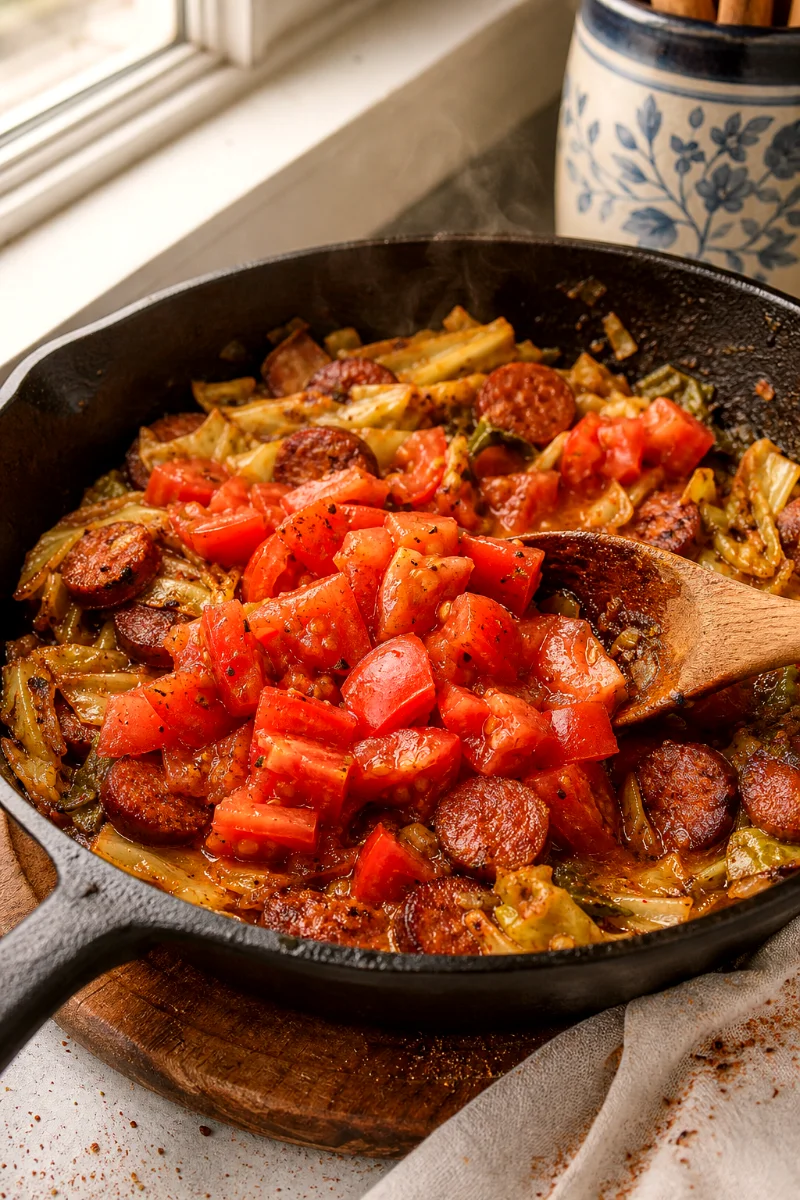 cabbage-and-sausage-skillet-cooking-process