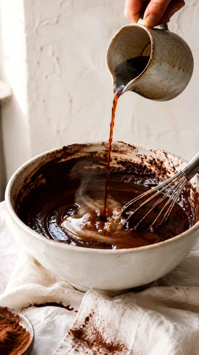 chocolate-olive-oil-cake-pouring-coffee