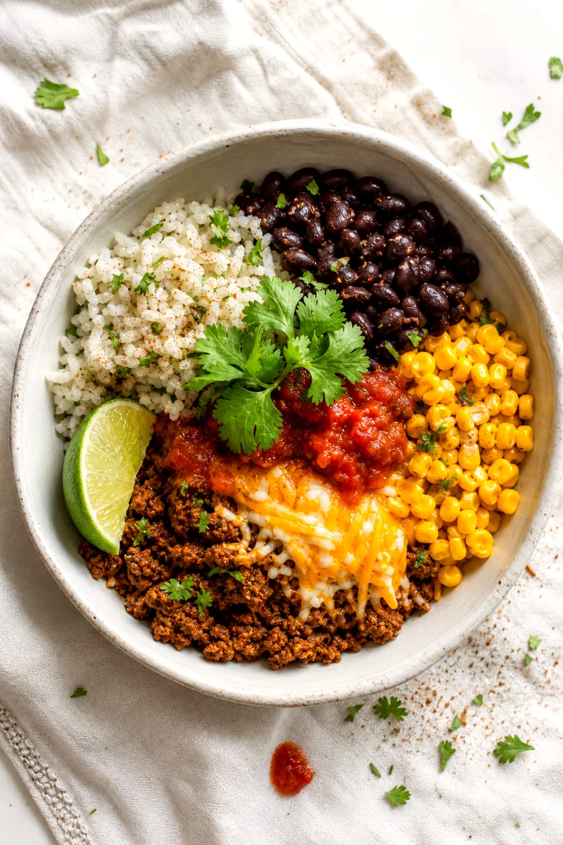 cilantro-lime-rice-taco-bowl-top-down