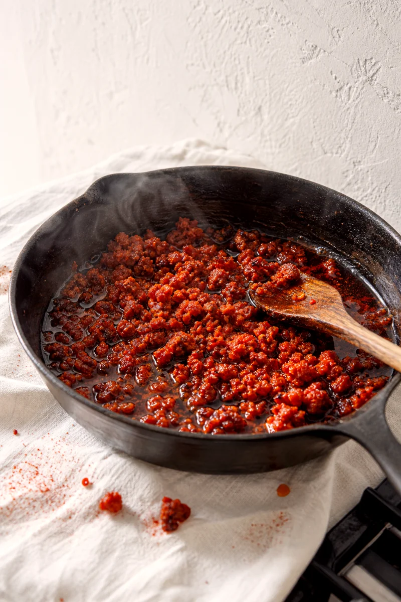 crisping-chorizo-in-skillet