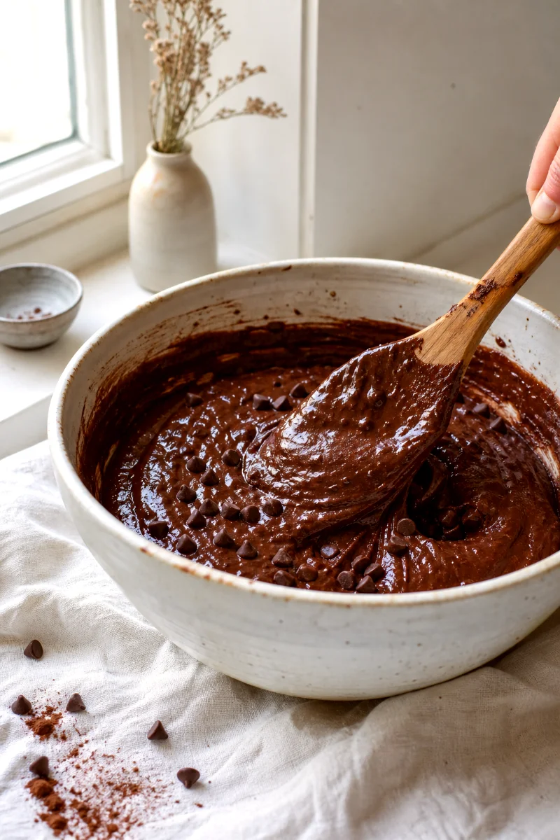 double-chocolate-greek-yogurt-muffins-folding-chocolate-chips