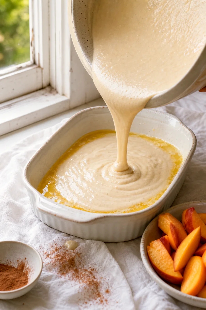 easy-peach-cobbler-pouring-batter