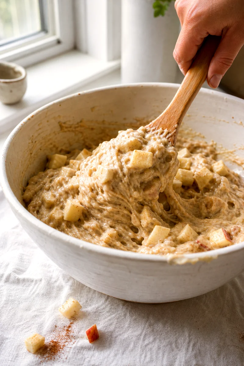 folding-diced-apple-into-muffin-batter
