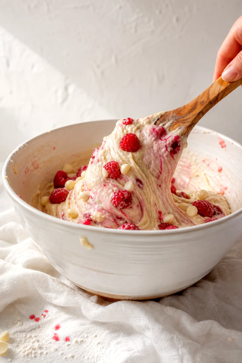folding-raspberries-into-muffin-batter