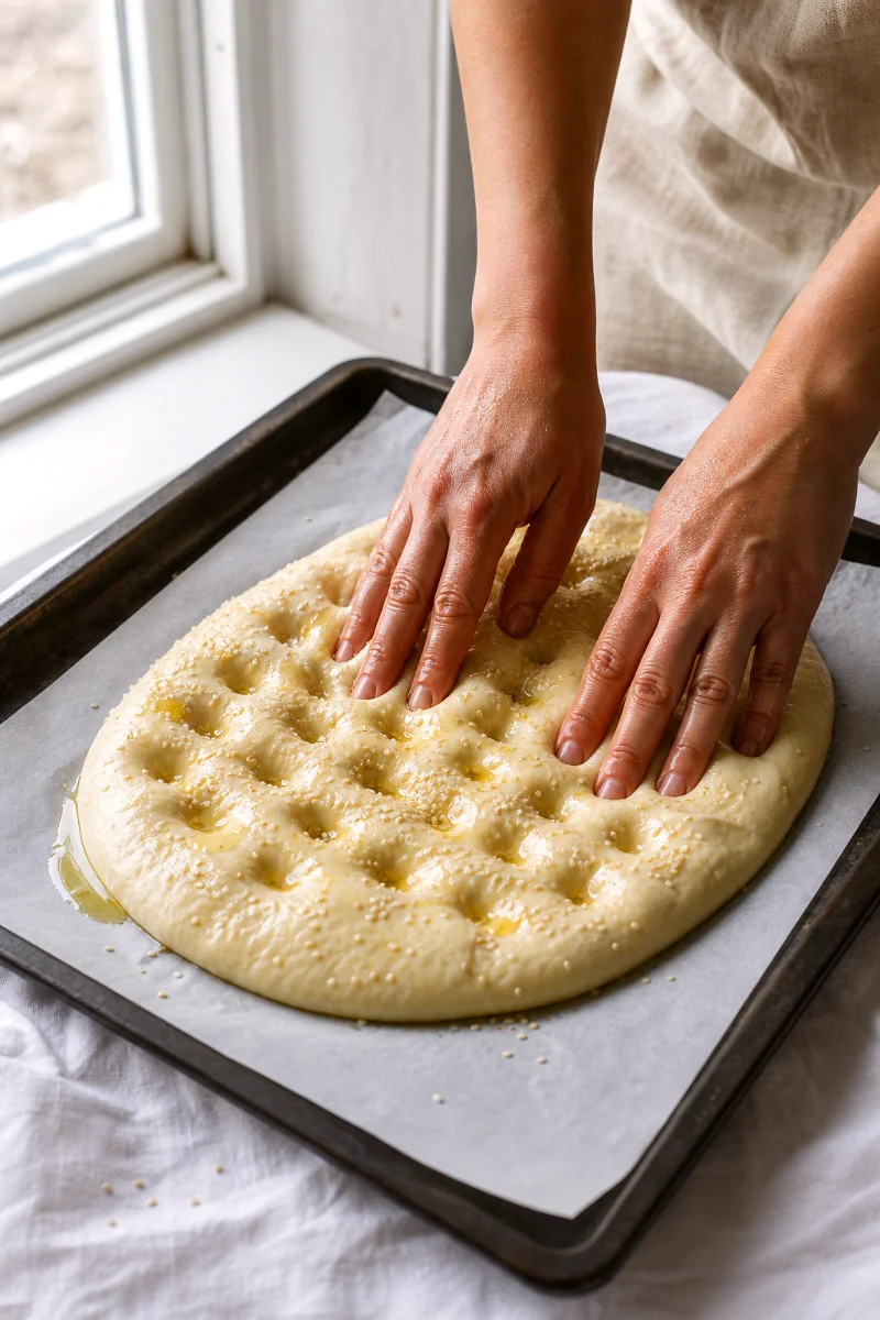 greek-lagana-flatbread-dimpling-dough