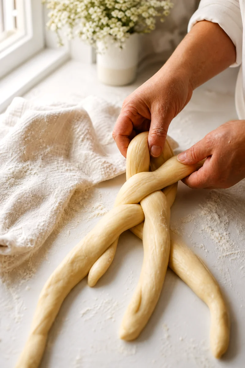 greek-tsoureki-braiding-dough-process