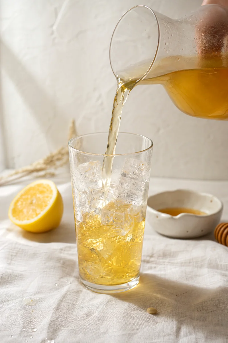 honey-lemon-green-iced-tea-pouring