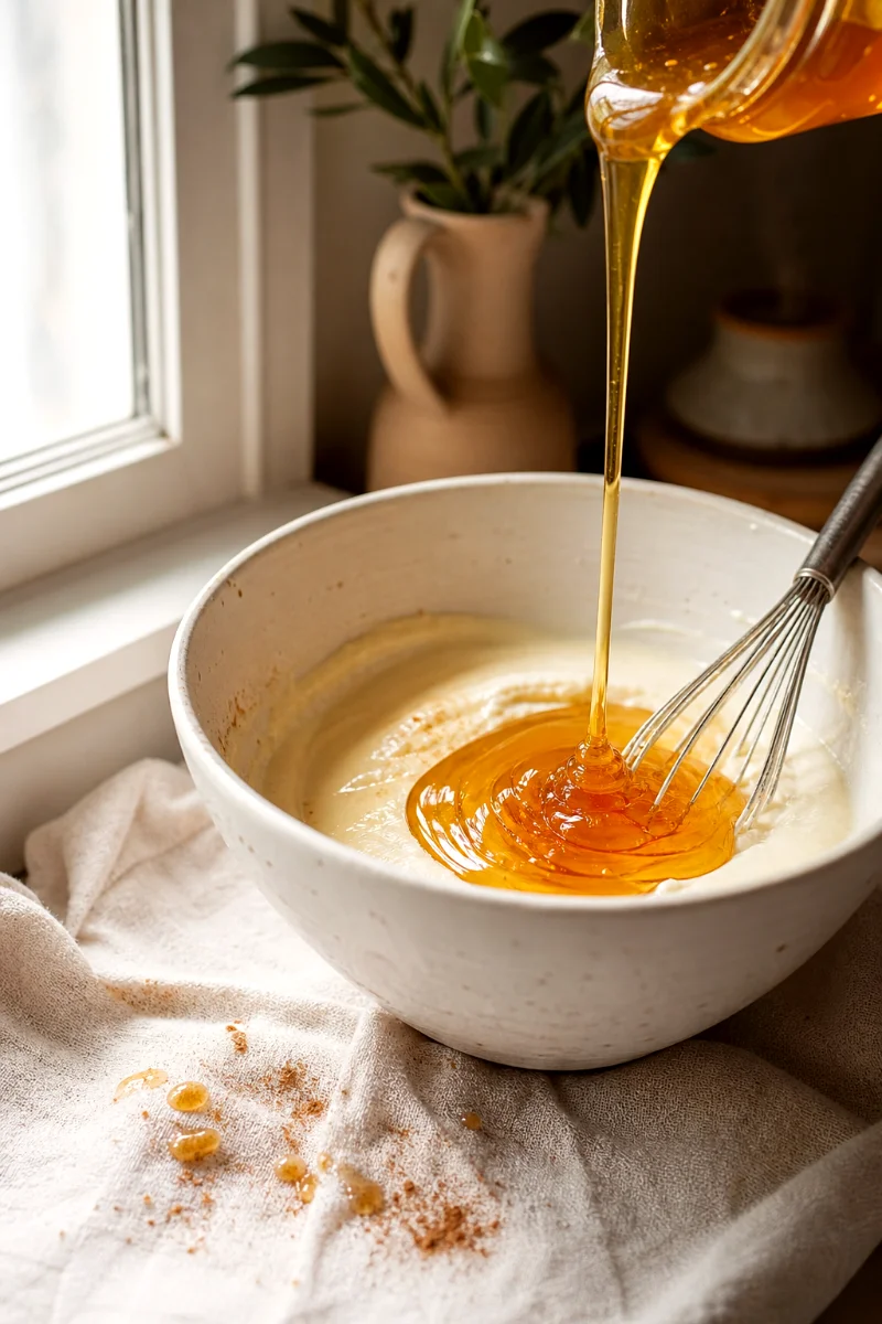 honey-pouring-into-muffin-batter