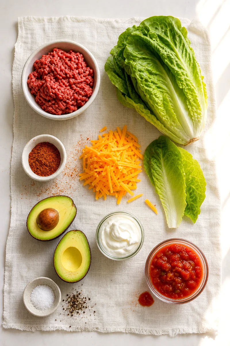 keto-taco-salad-ingredients-flatlay