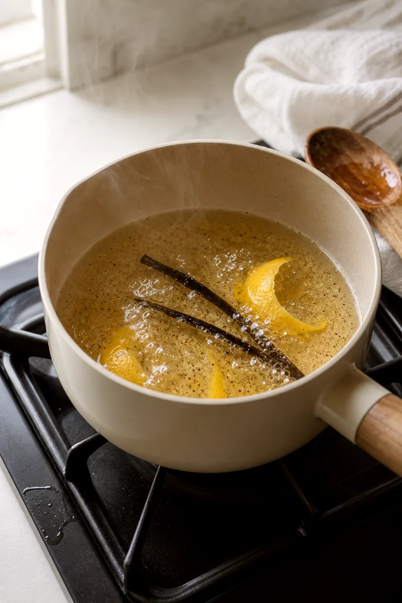lemon-vanilla-syrup-simmering-process