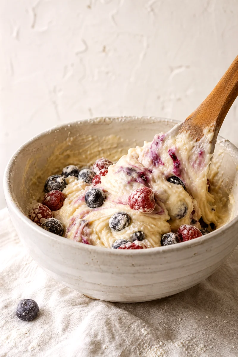 mixed-berry-greek-yogurt-muffins-folding-berries