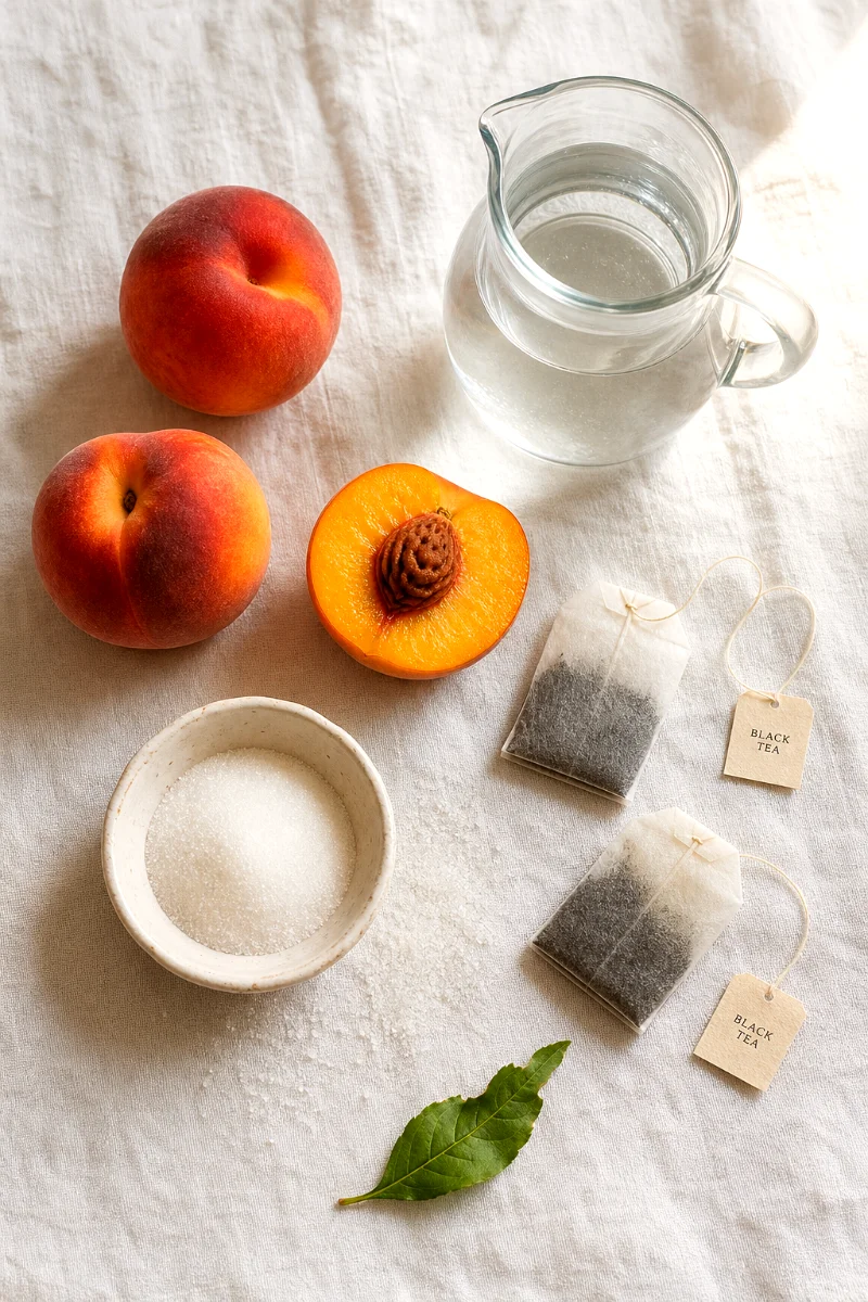 peach-iced-tea-ingredients-flat-lay