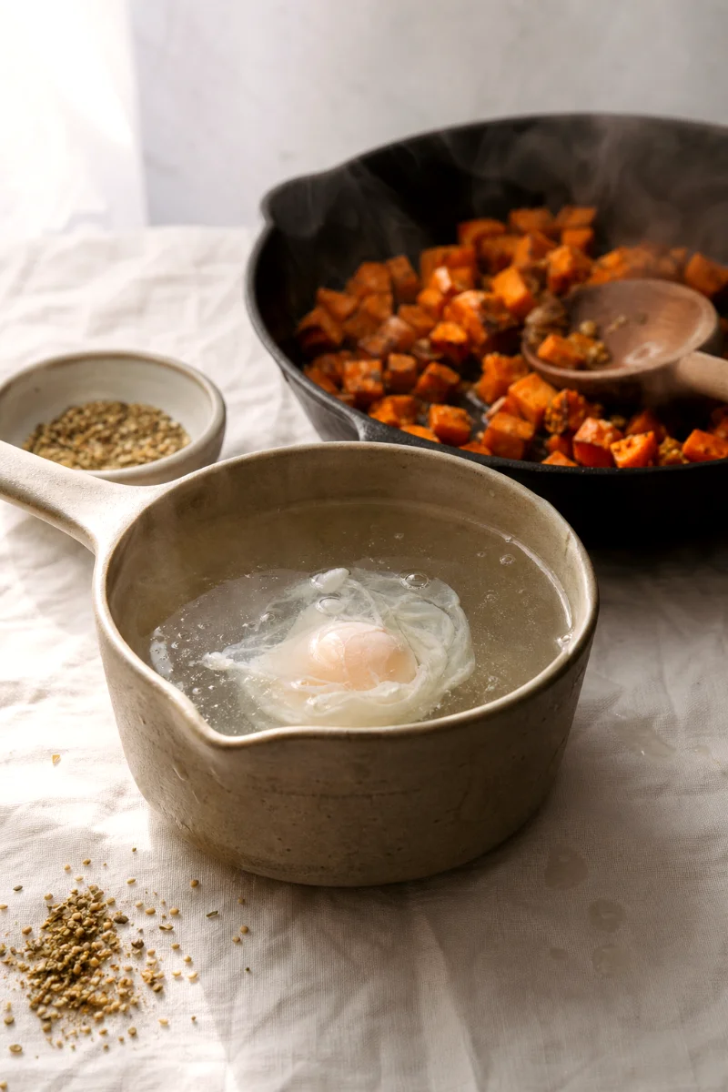 poaching-egg-sweet-potato-hash-process