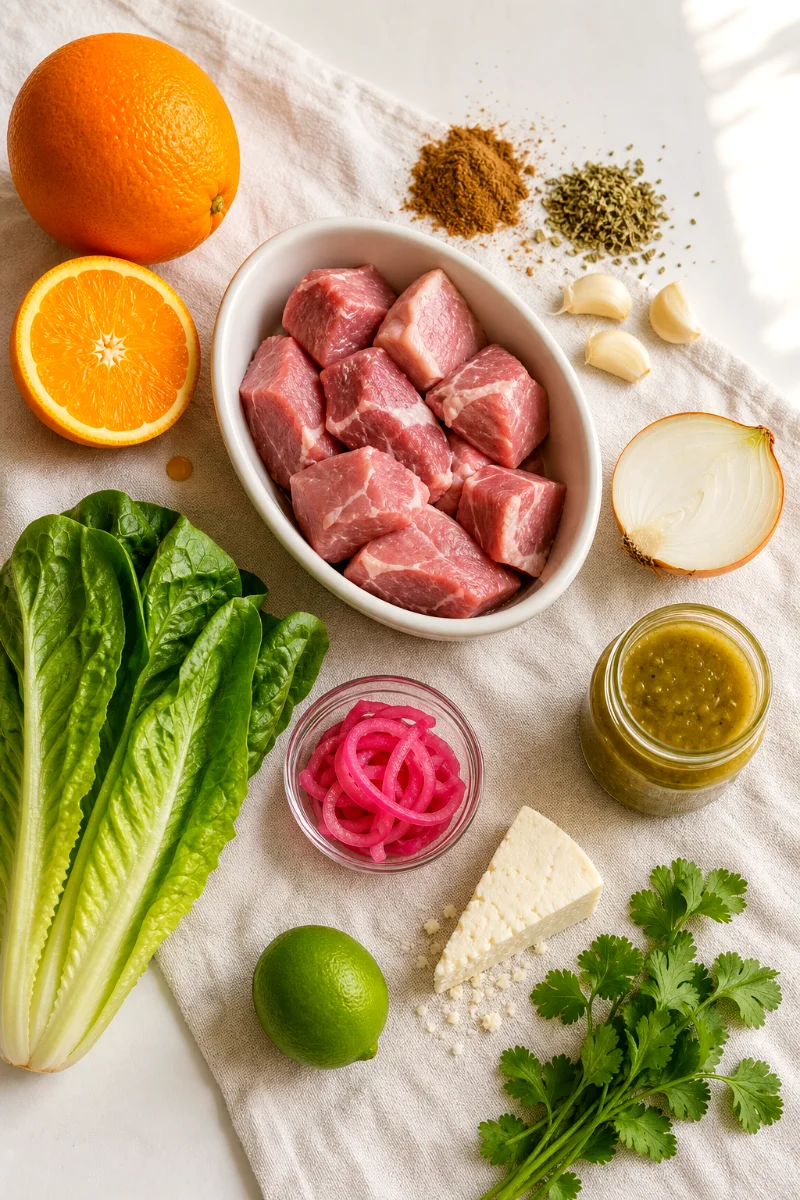 pork-carnitas-taco-salad-ingredients-flat-lay