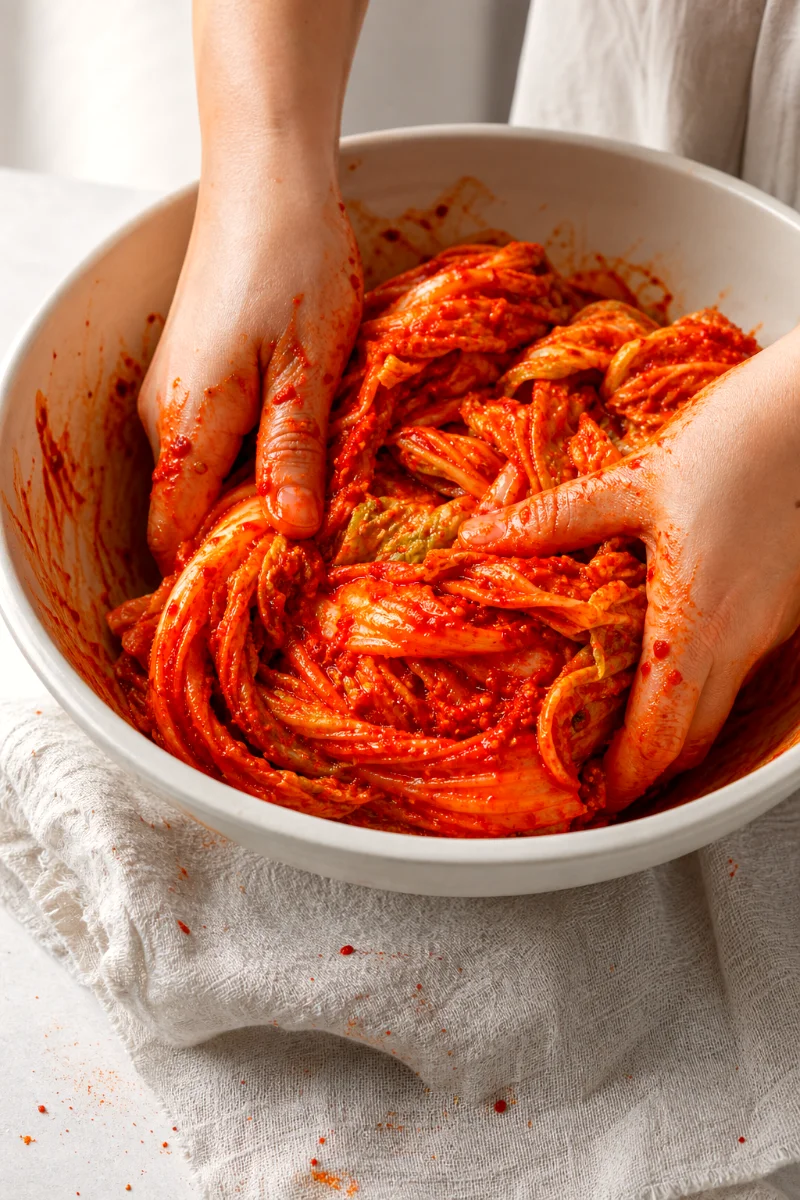 quick-summer-cabbage-kimchi-mixing-process