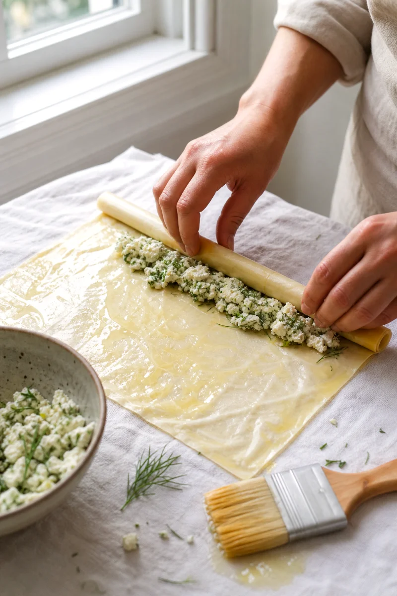 rolling-phyllo-cheese-boureki