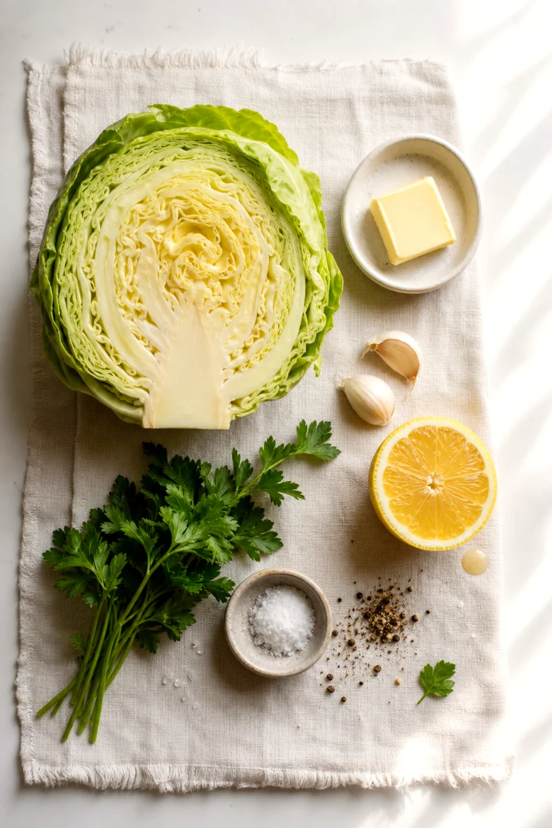sauteed-cabbage-ingredients-flat-lay