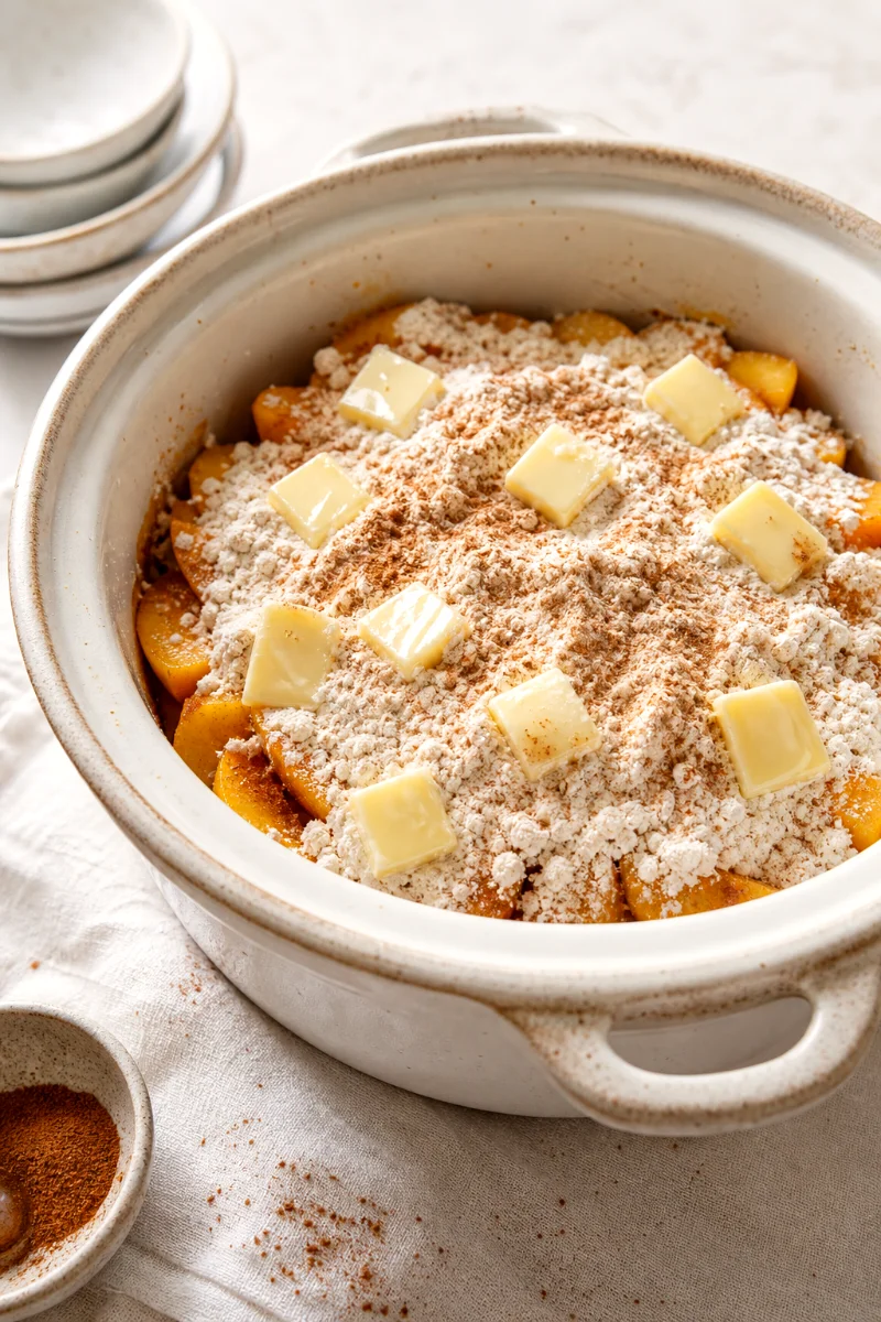 slow-cooker-peach-cobbler-cooking-process