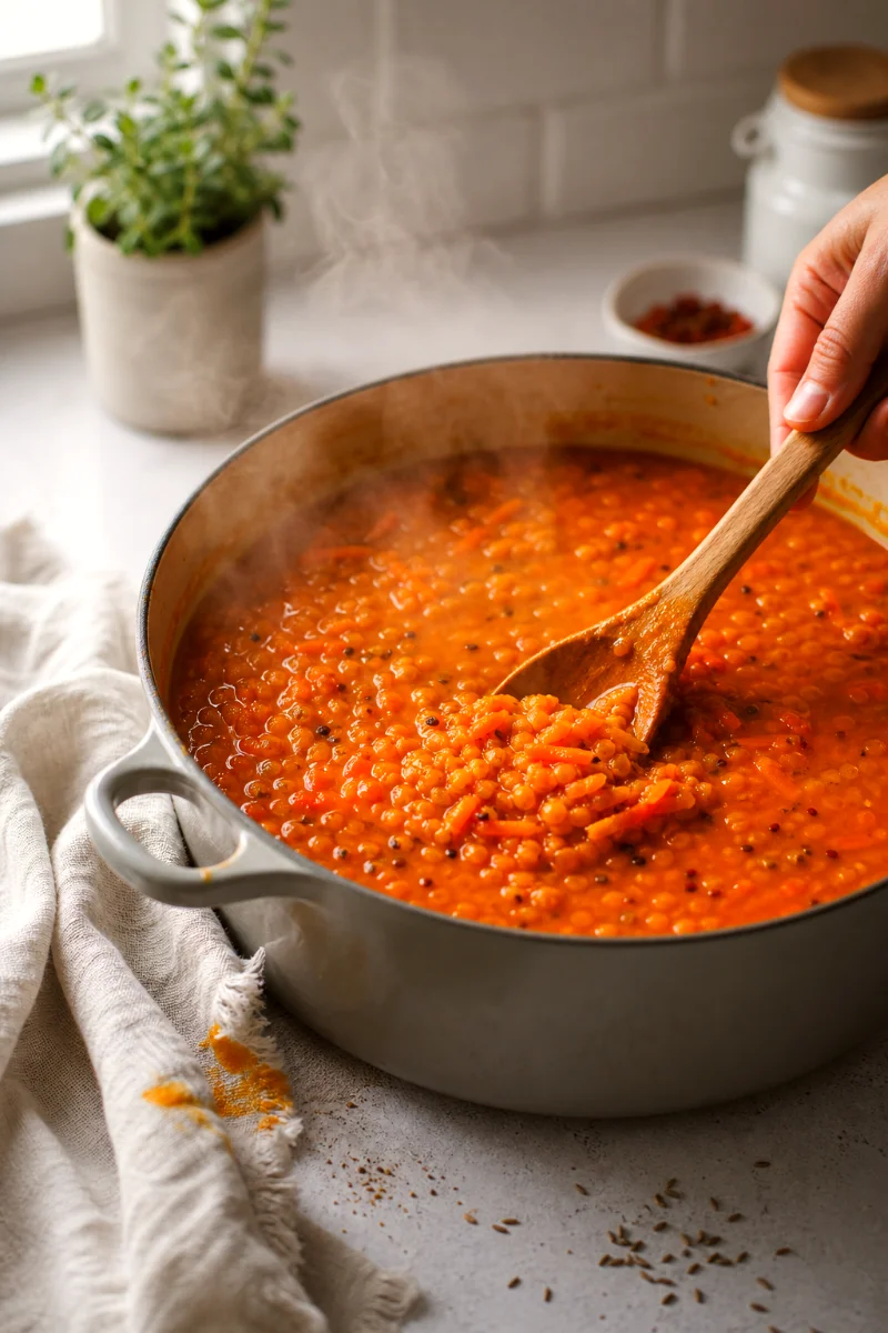 spicy-carrot-lentil-soup-simmering-pot