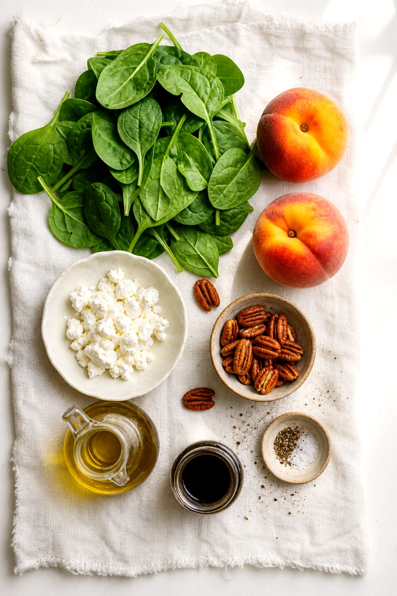 spinach-peach-salad-ingredients-flat-lay