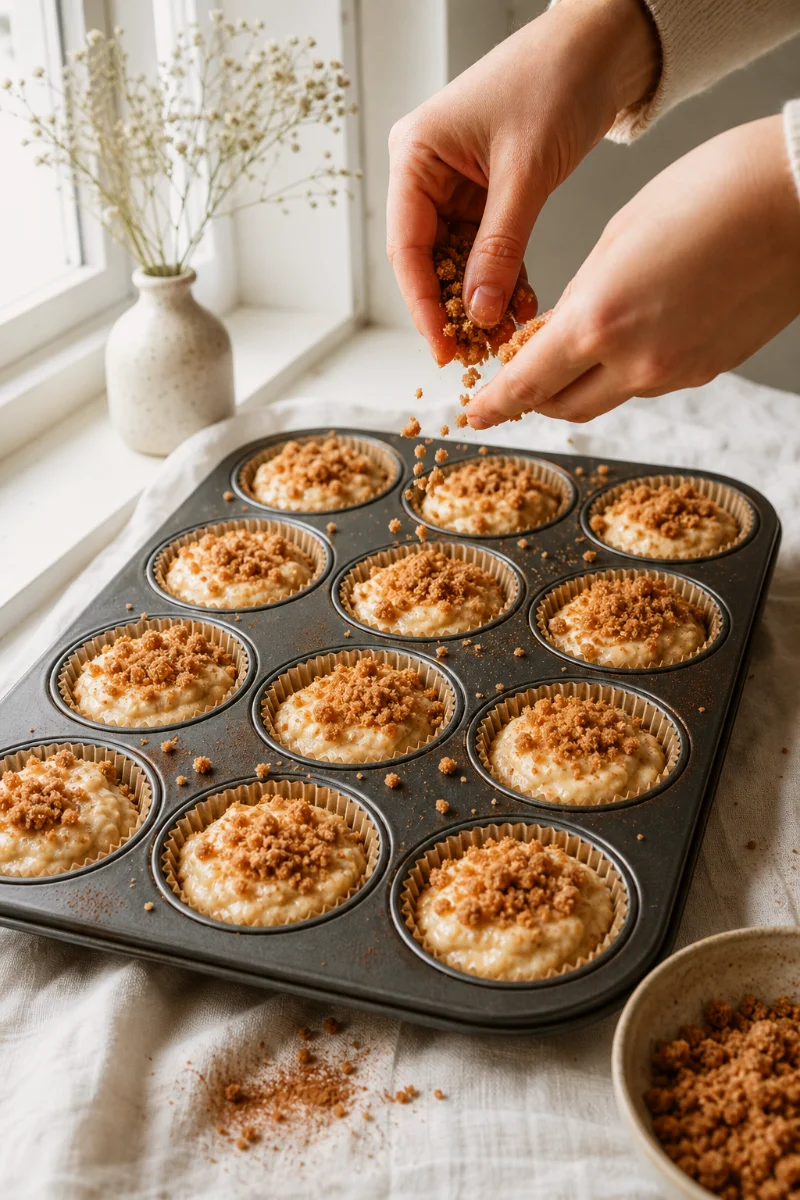 sprinkling-streusel-over-muffin-batter