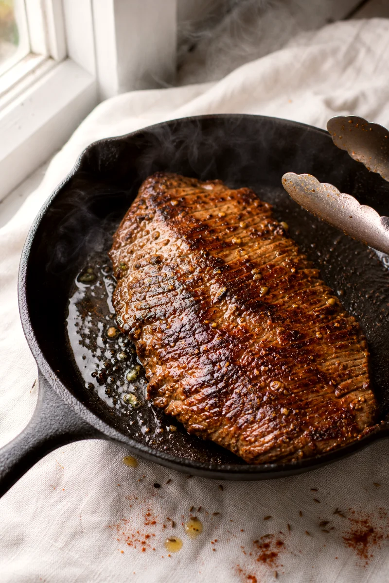 steak-taco-salad-searing-flank-steak