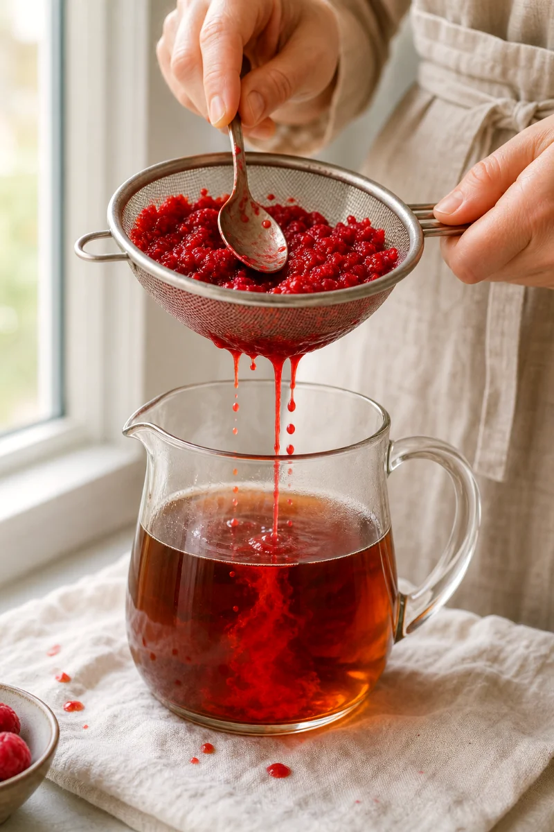 straining-raspberries-into-iced-tea