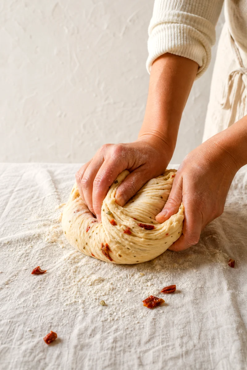 sun-dried-tomato-oregano-bread-kneading-dough