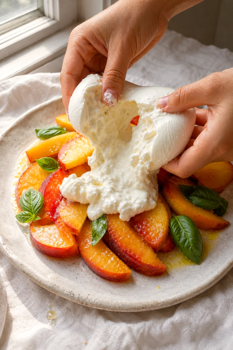 tearing-burrata-over-peaches