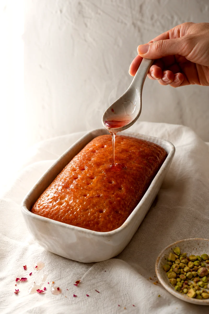 vegan-almond-tahini-cake-soaking-rose-syrup