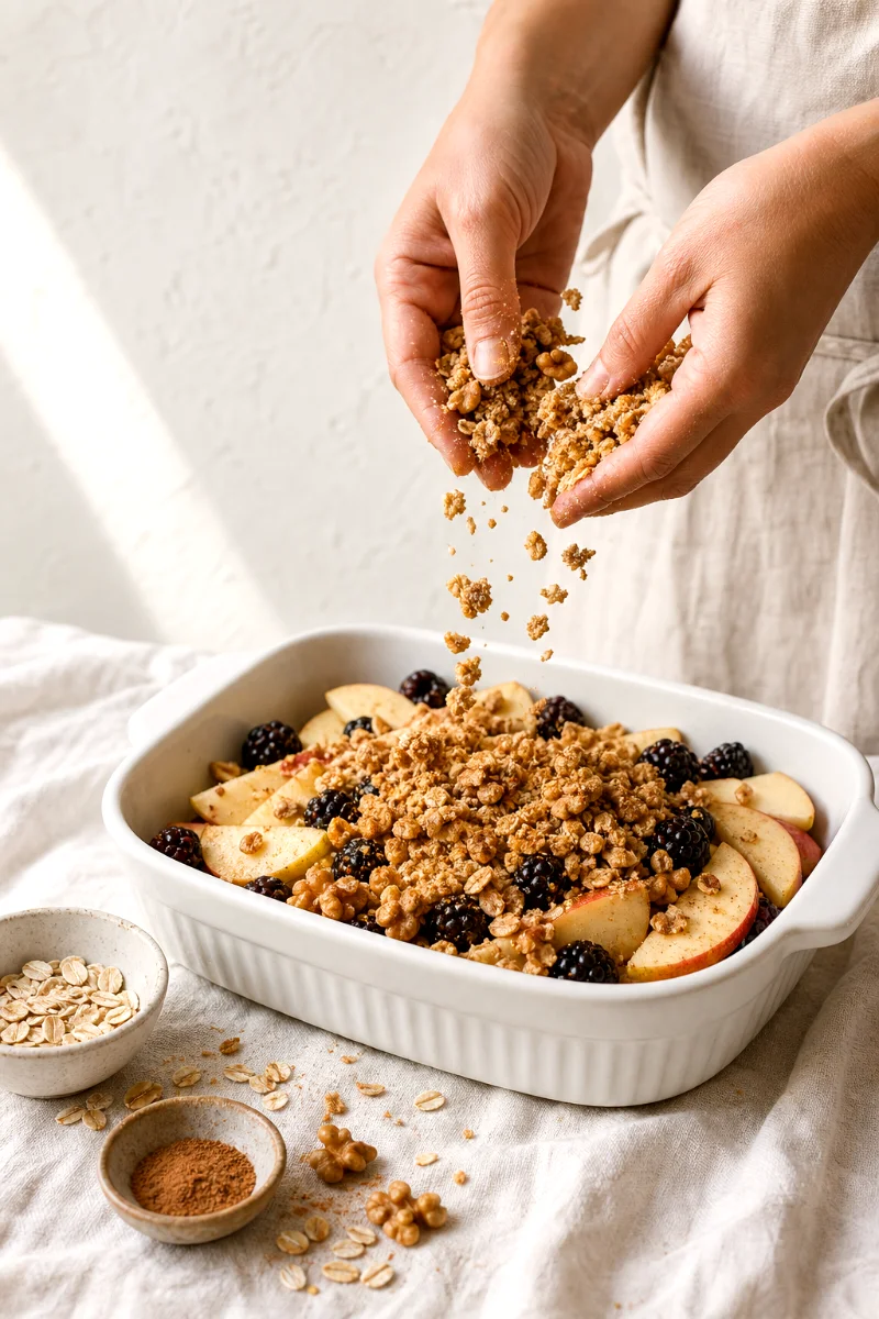 apple-blackberry-flax-crumble-topping-process