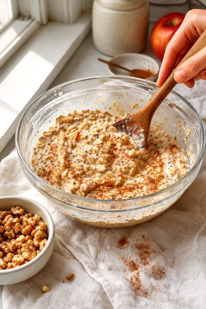 apple-cinnamon-overnight-oats-mixing-process