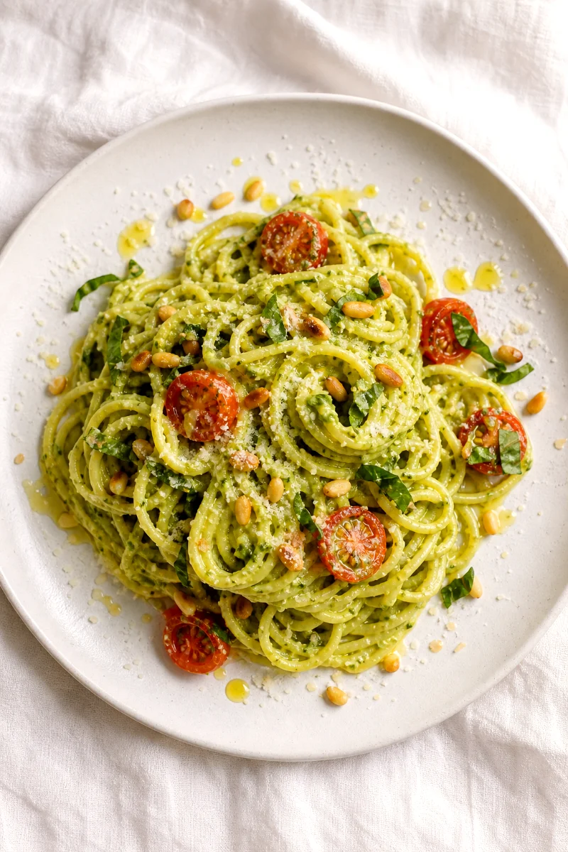 avocado-pesto-pasta-top-down