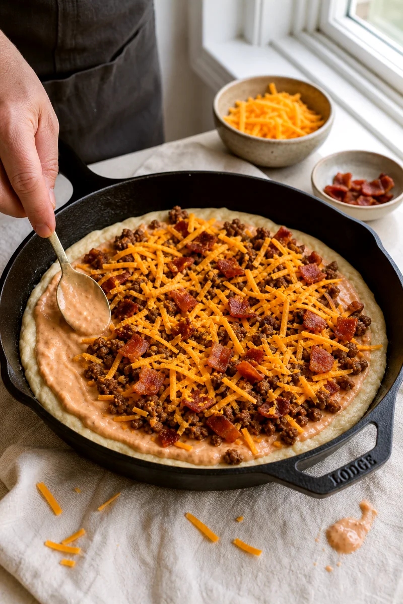 bacon-cheeseburger-pan-pizza-cooking-process