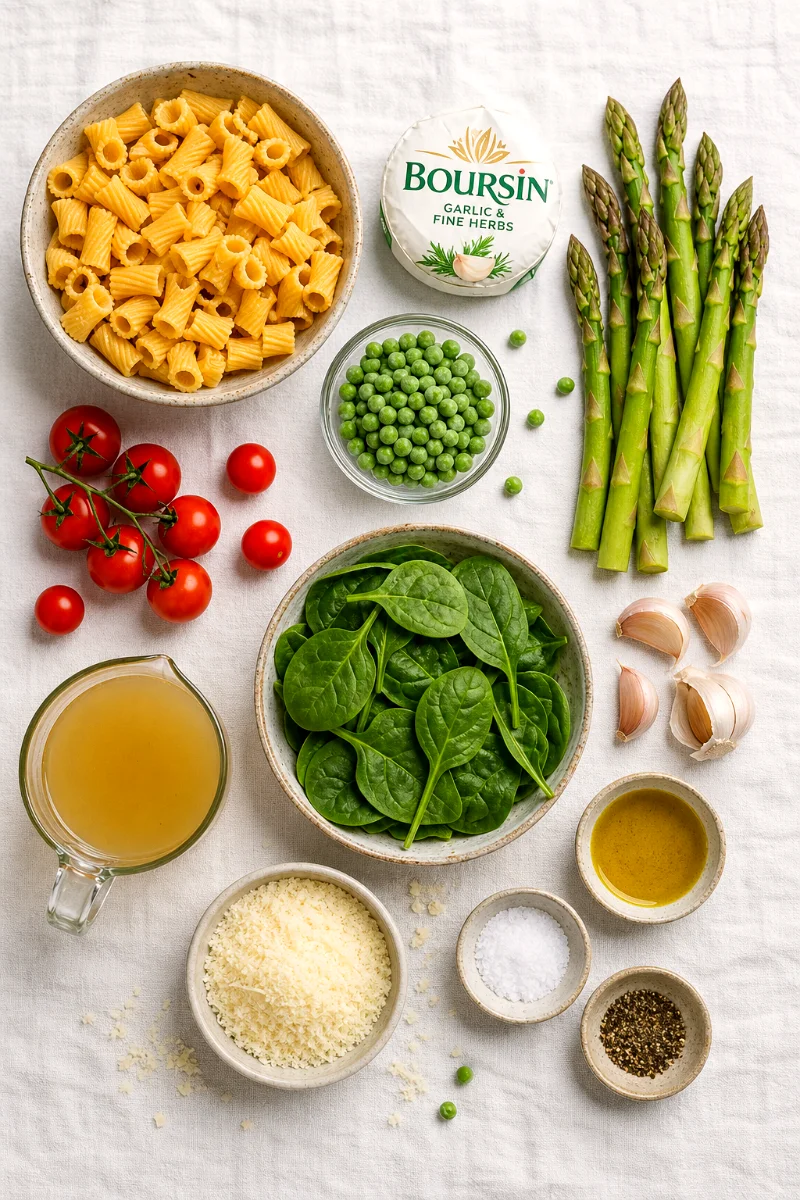 baked-boursin-pasta-ingredients-flat-lay